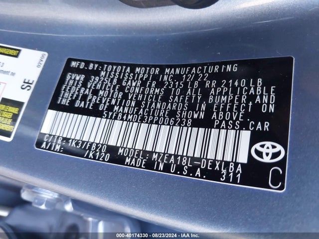 Toyota COROLLA LE 2023 5YFB4MDE3PP006238 Image 9