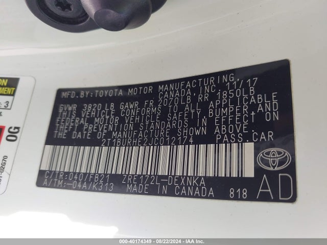 Toyota COROLLA LE 2018 2T1BURHE2JC012174 Image 9