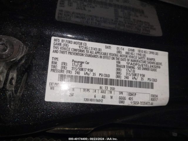 1FADP3J21EL243259 Ford Focus Titanium