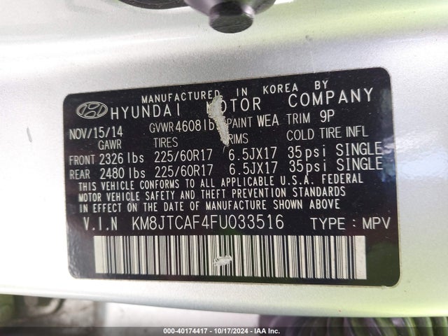 Hyundai TUCSON GLS 2015 KM8JTCAF4FU033516 Image 9