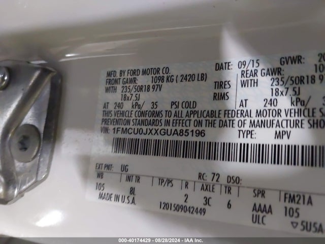 Ford Escape Titanium 2016 1FMCU0JXXGUA85196 Image 9