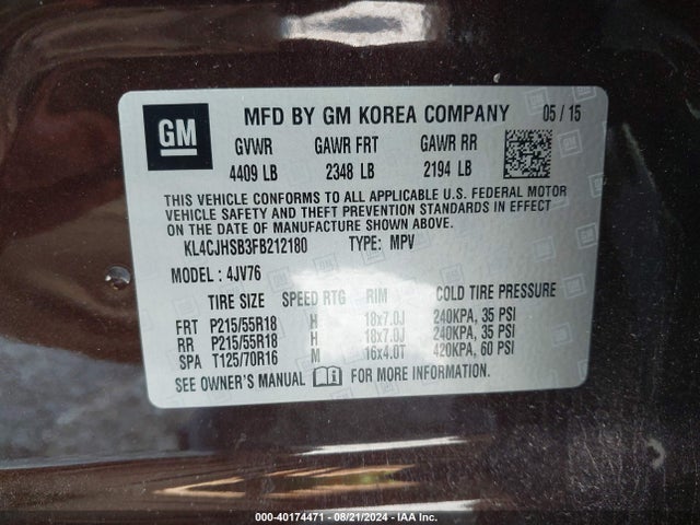 KL4CJHSB3FB212180 Buick Encore Premium