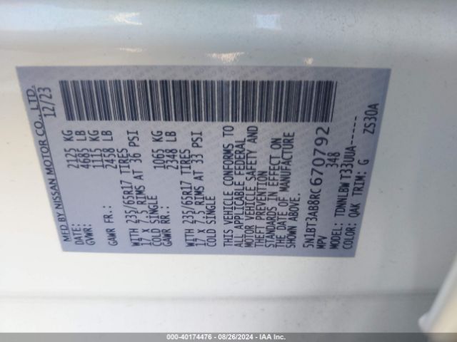 5N1BT3AB8RC670792 Nissan Rogue S Intelligent Awd