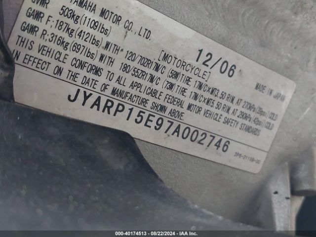 2007 YAMAHA FJR1300 JYARP15E97A002746 Photo 9