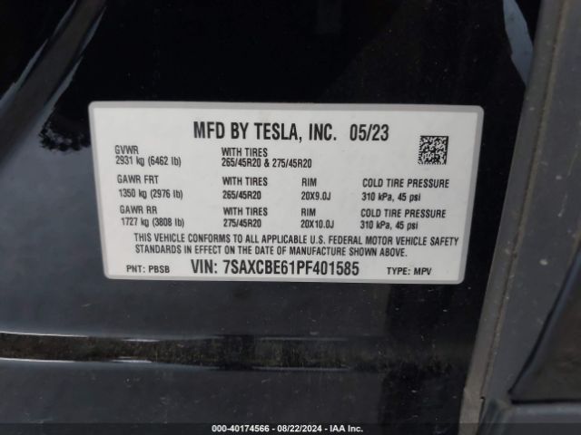 7SAXCBE61PF401585 Tesla Model X Plaid Tri Motor All-wheel Drive