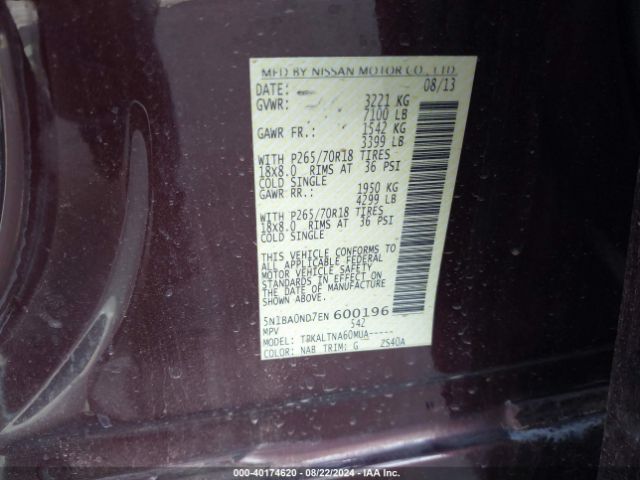 5N1BA0ND7EN600196 Nissan ARMADA SV