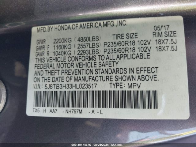 5J8TB3H33HL023517 Acura Rdx Acurawatch Plus Package