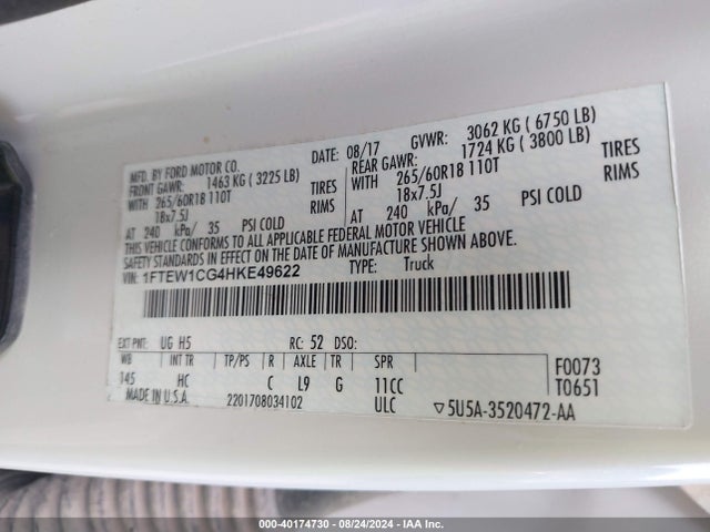 Ford F-150 Lariat 2017 1FTEW1CG4HKE49622 Image 9