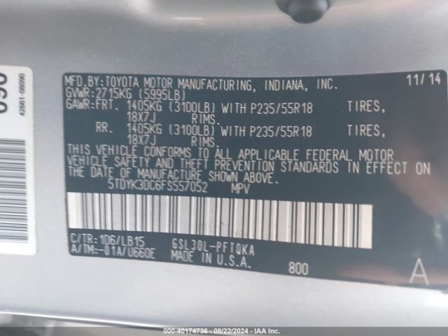 5TDYK3DC6FS557052 Toyota Sienna Limited Premium 7 Passenger