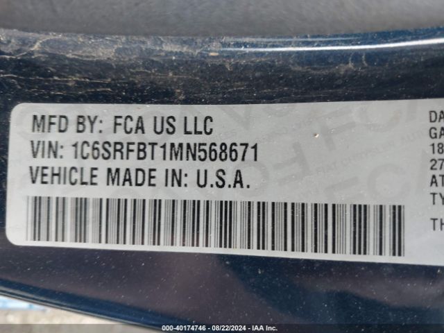 1C6SRFBT1MN568671 RAM 1500 Big Horn Quad Cab 4x4 6'4 Box