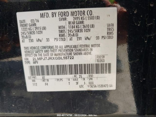 2LMPJ7JRXGBL55722 Lincoln Mkx Black Label