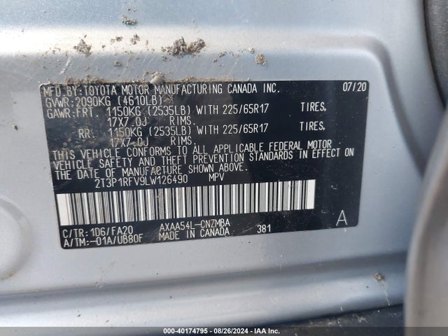 Toyota Rav4 Xle 2020 2T3P1RFV9LW126490 Image 9