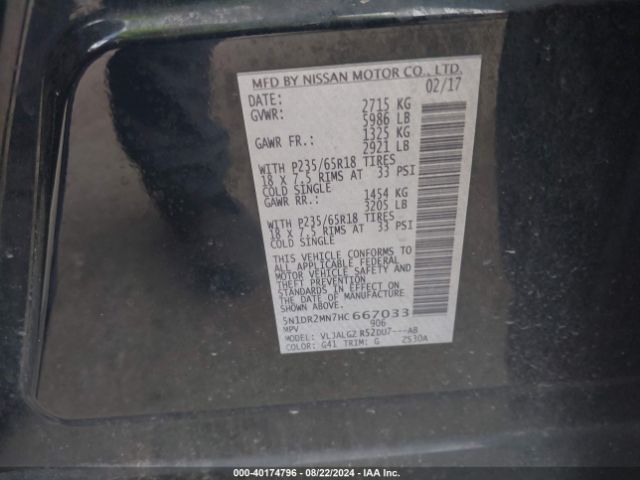5N1DR2MN7HC667033 Nissan Pathfinder Sl