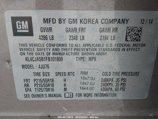KL4CJASB1FB101800 Buick Encore