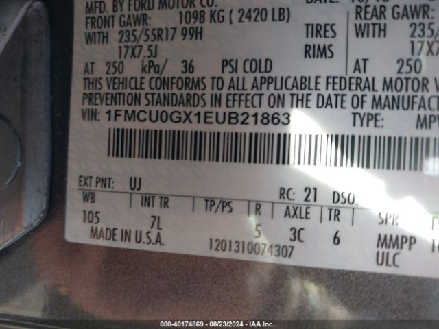 1FMCU0GX1EUB21863 Ford ESCAPE SE