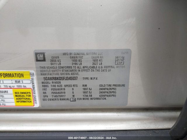 5GAKRBKD5FJ345037 Buick Enclave Leather