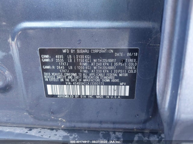 Subaru Outback 2.5i Premium 2018 4S4BSACCXJ3393175 Image 9