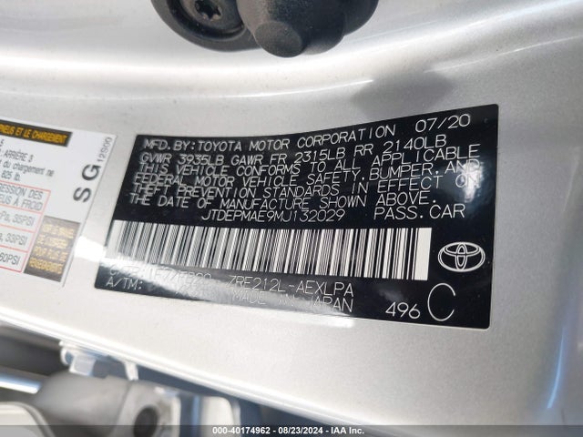 Toyota COROLLA LE 2021 JTDEPMAE9MJ132029 Image 9