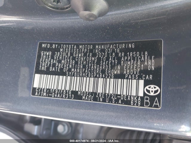 Toyota COROLLA LE 2016 5YFBURHE8GP484226 Image 9