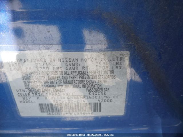3N1CN7AP9FL895442 Nissan Versa 1.6 Sl