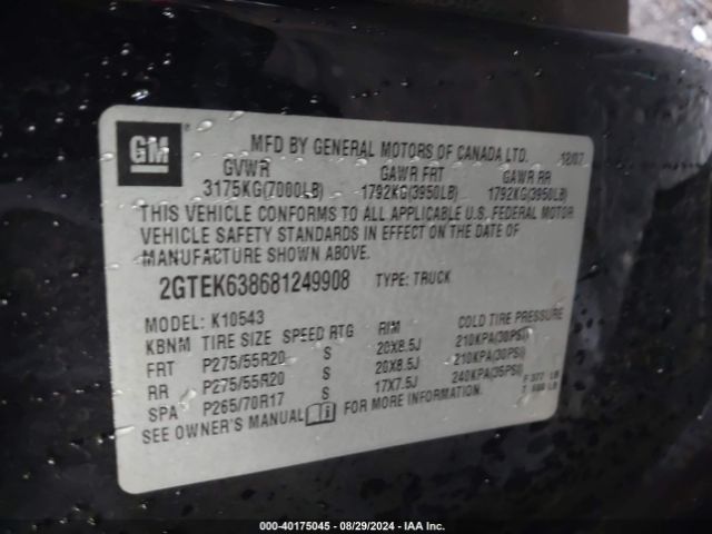 2008 GMC SIERRA 1500 2GTEK638681249908 Photo 8