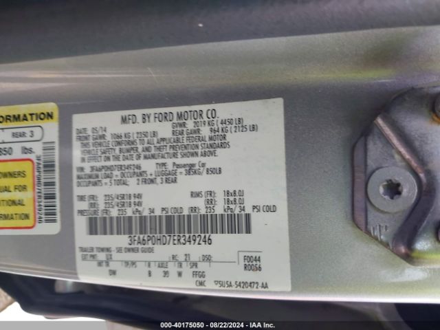 3FA6P0HD7ER349246 Ford FUSION SE