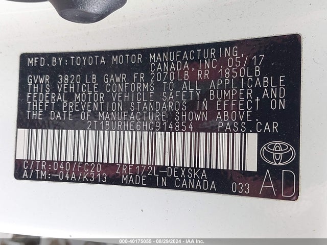 Toyota COROLLA SE 2017 2T1BURHE6HC914854 Image 9