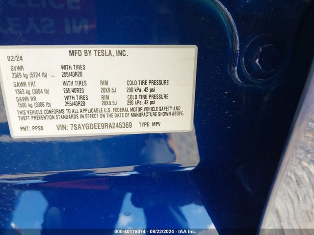 2024 TESLA MODEL Y 7SAYGDEE9RA245369 Photo 8