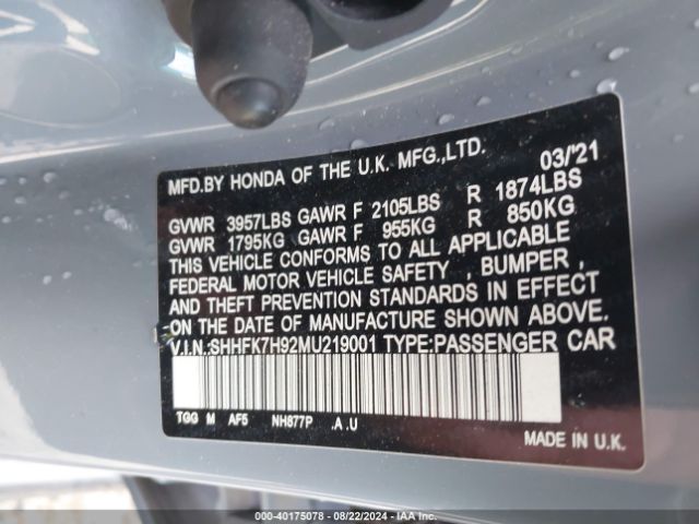SHHFK7H92MU219001 Honda Civic Sport Touring