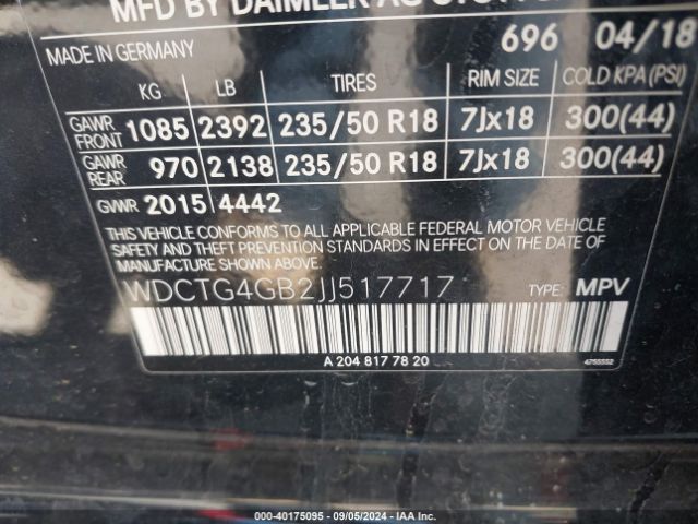 WDCTG4GB2JJ517717 Mercedes-Benz Gla 250 4matic