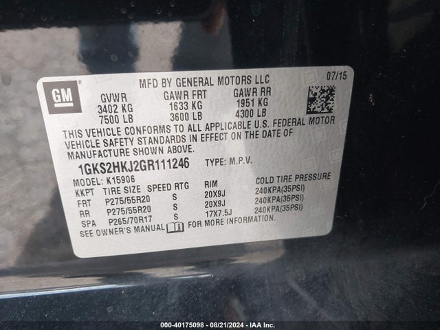 1GKS2HKJ2GR111246 GMC YUKON XL DENALI
