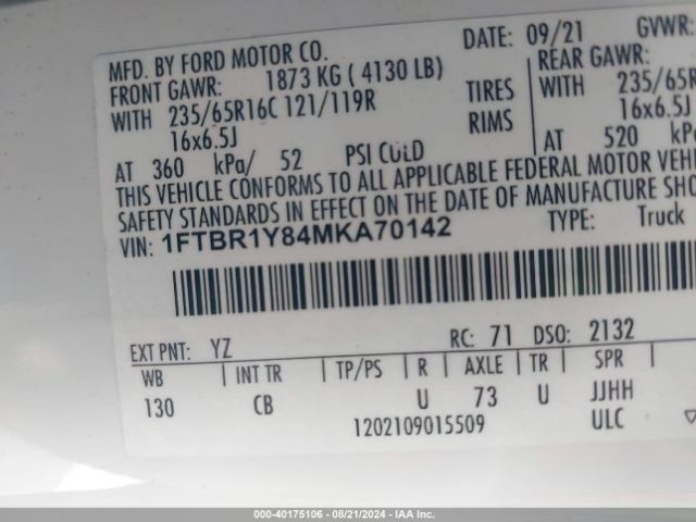 1FTBR1Y84MKA70142 Ford Transit-250