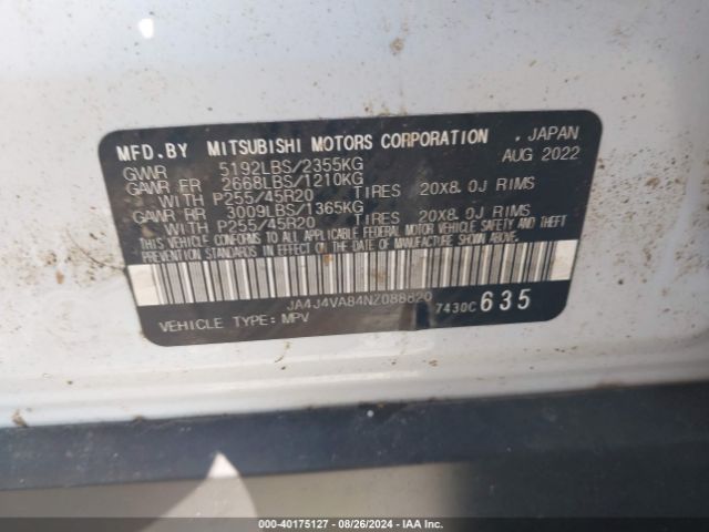 JA4J4VA84NZ088820 Mitsubishi Outlander