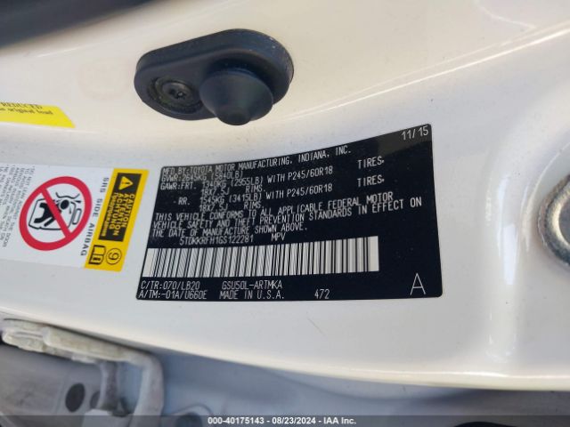 5TDKKRFH1GS122281 Toyota Highlander Xle V6