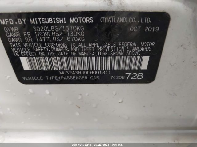 ML32A3HJ0LH001811 Mitsubishi MIRAGE ES
