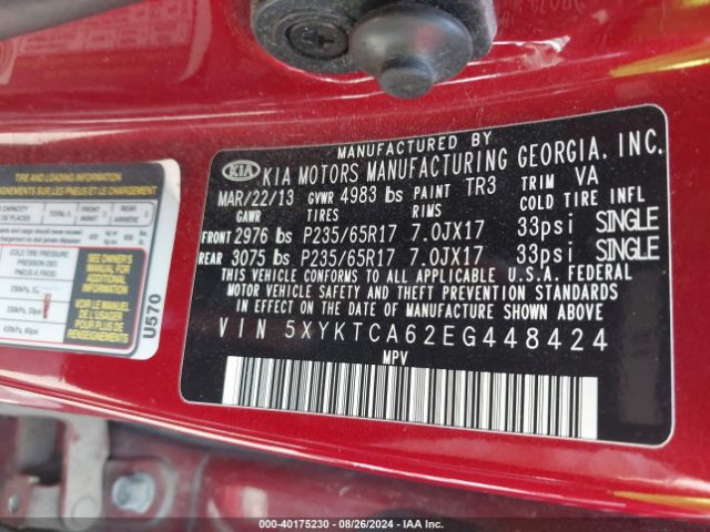 5XYKTCA62EG448424 KIA SORENTO LX