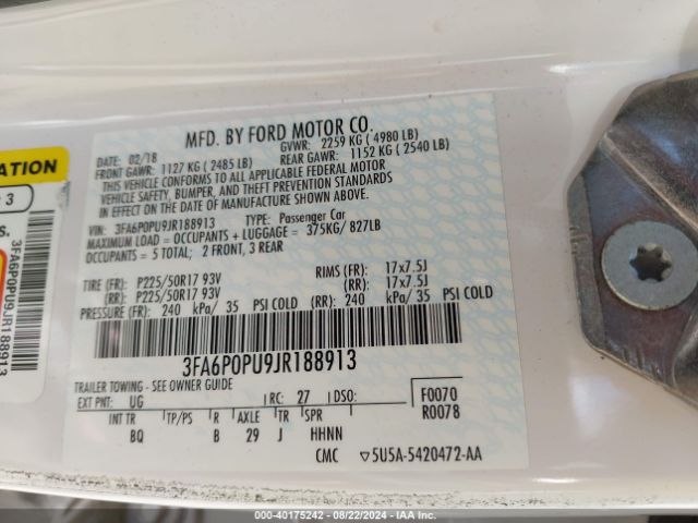 3FA6P0PU9JR188913 Ford Fusion Energi Se Luxury