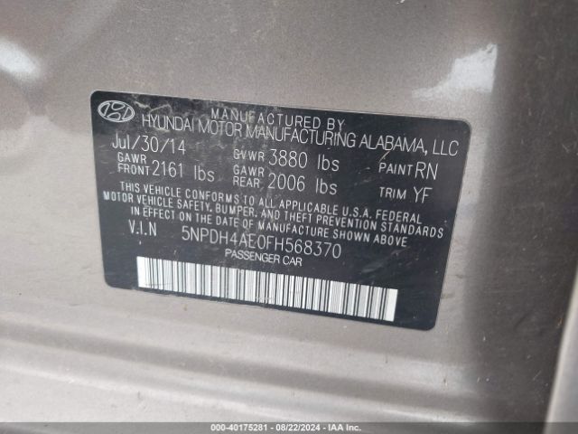 5NPDH4AE0FH568370 Hyundai ELANTRA SE