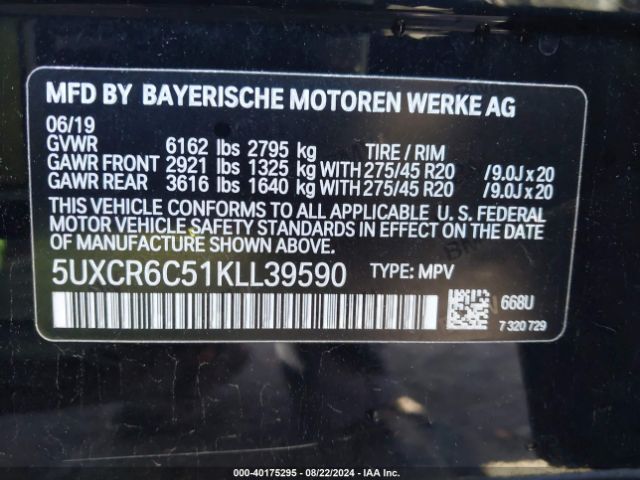5UXCR6C51KLL39590 BMW X5 Xdrive40i