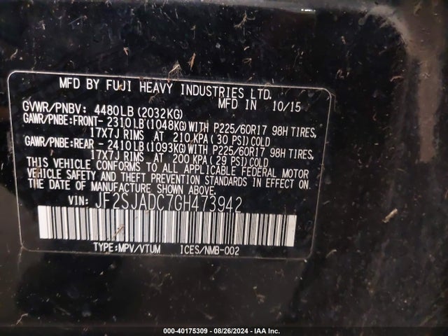 Subaru Forester 2.5i Premium 2016 JF2SJADC7GH473942 Image 9