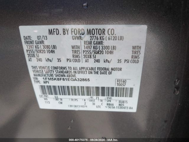 1FM5K8F81EGA32865 Ford Explorer Limited