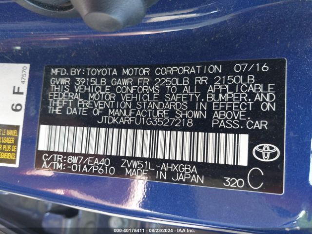 JTDKARFU1G3527218 Toyota Prius Four