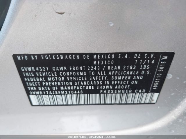 3VWD17AJ8FM270448 Volkswagen Jetta 1.8t Se