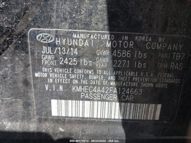 KMHEC4A42FA124663 Hyundai SONATA HYBRID