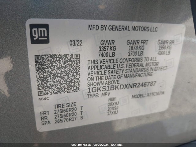 1GKS1BKDXNR246787 GMC Yukon 2wd Slt