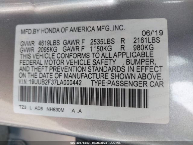 19UUB2F37LA000442 Acura Tlx Standard