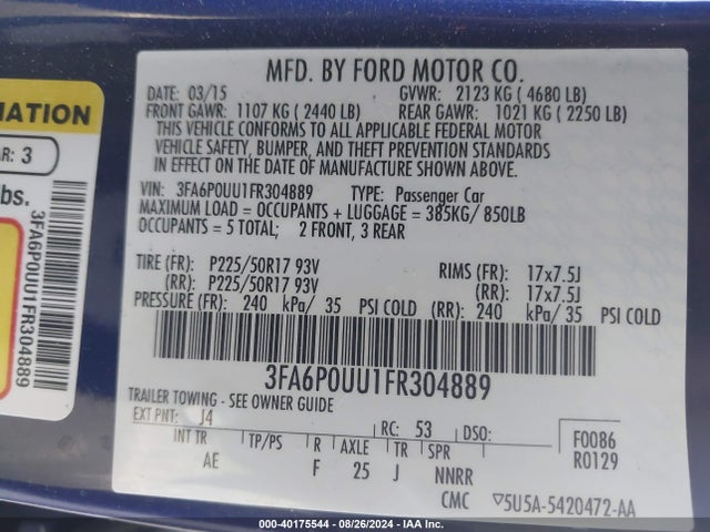 Ford Fusion Hybrid S 2015 3FA6P0UU1FR304889 Image 9