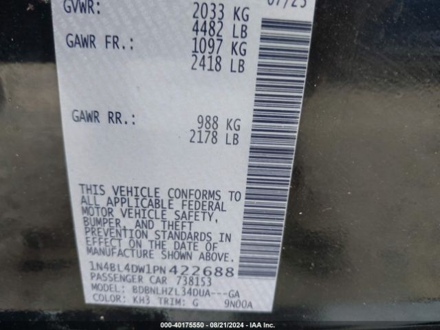 1N4BL4DW1PN422688 Nissan Altima Sv Intelligent Awd