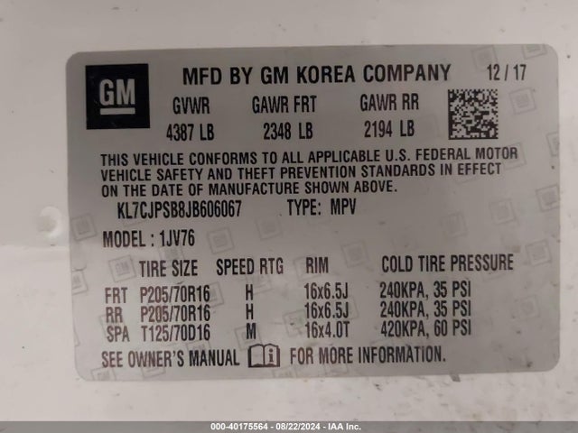 Chevrolet Trax Lt 2018 KL7CJPSB8JB606067 Image 9