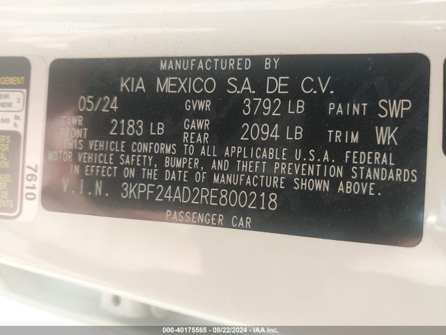 KIA Forte Lxs 2024 3KPF24AD2RE800218 Image 9